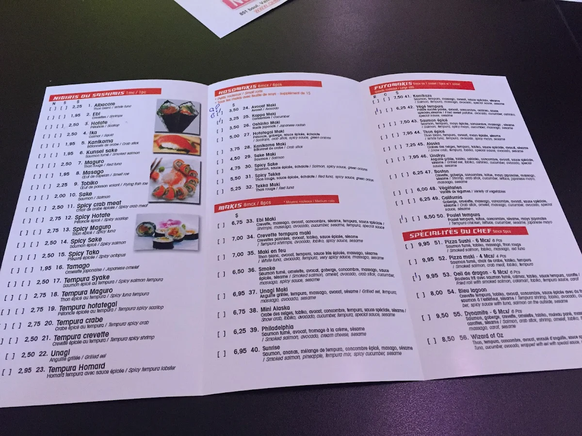 Menu, Restaurant Oh mon sushi