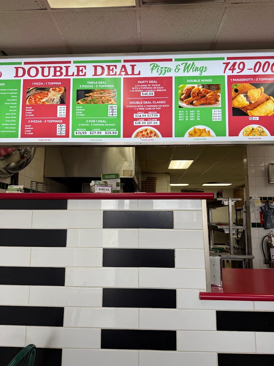 Menu, Double Deal Pizza & Wings