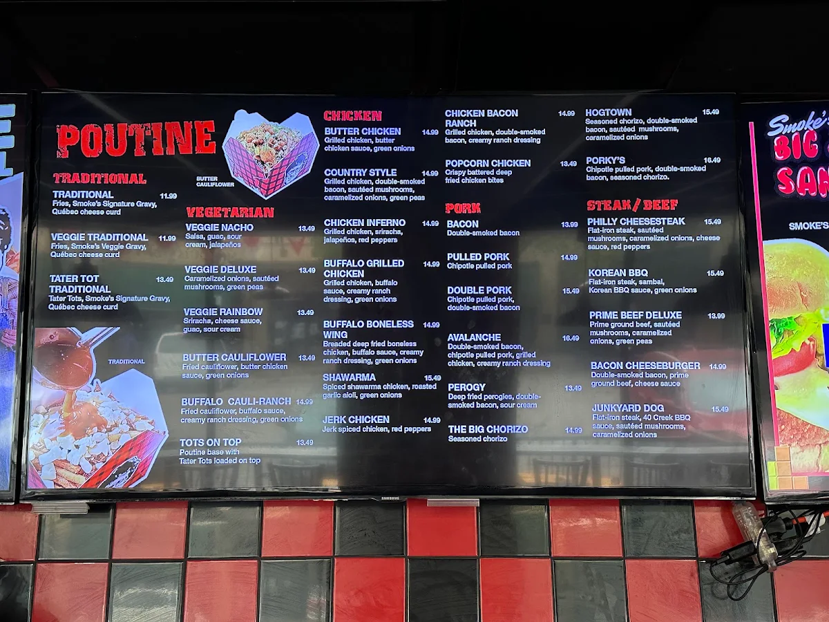 Menu, Smoke's Poutinerie (21st Street)