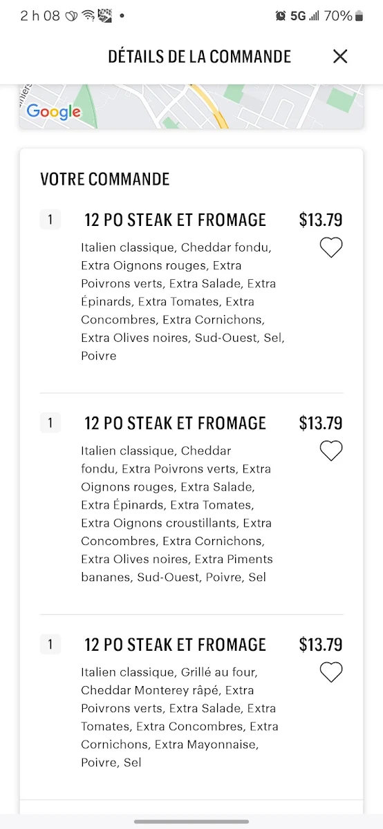 Menu, Subway