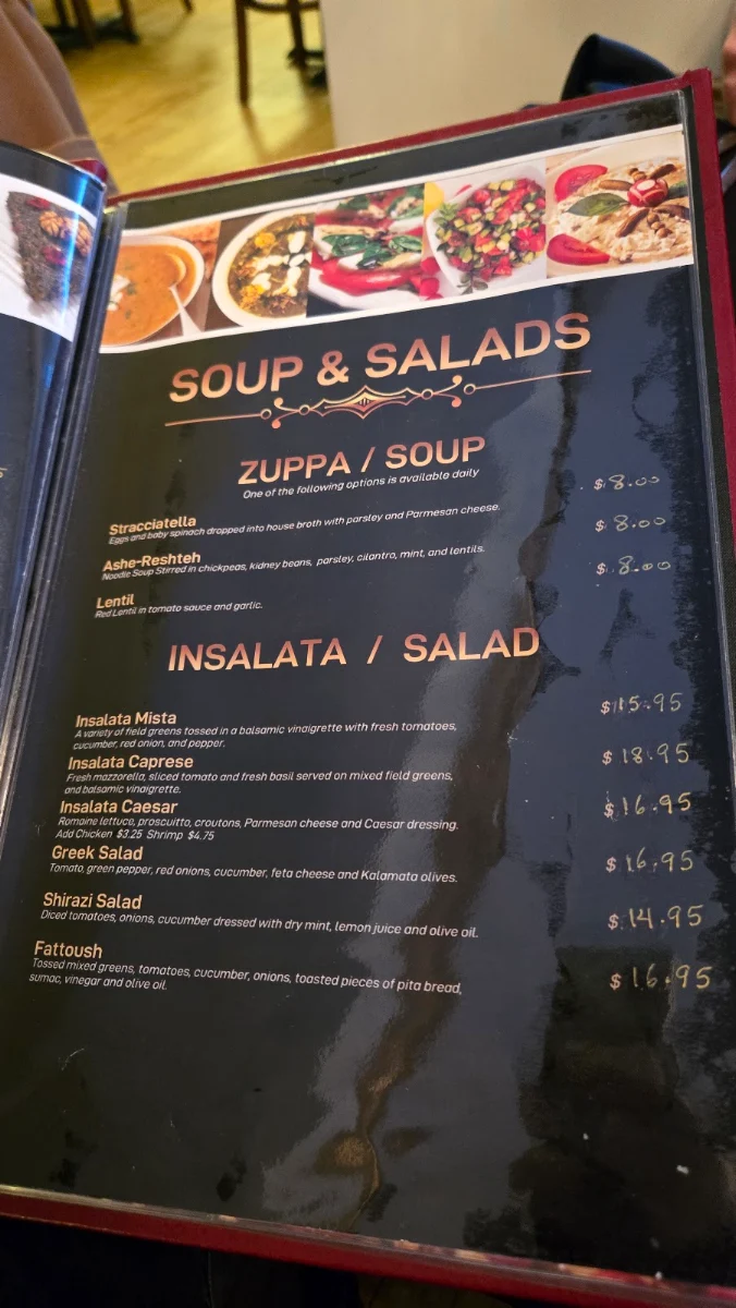 Menu, ParsItal Restaurant