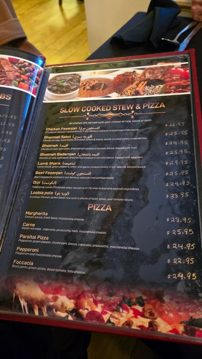 Menu, ParsItal Restaurant