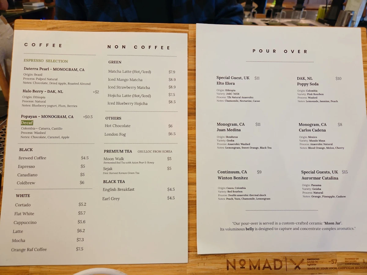 Menu, Nomad Coffee Bar Kitsilano