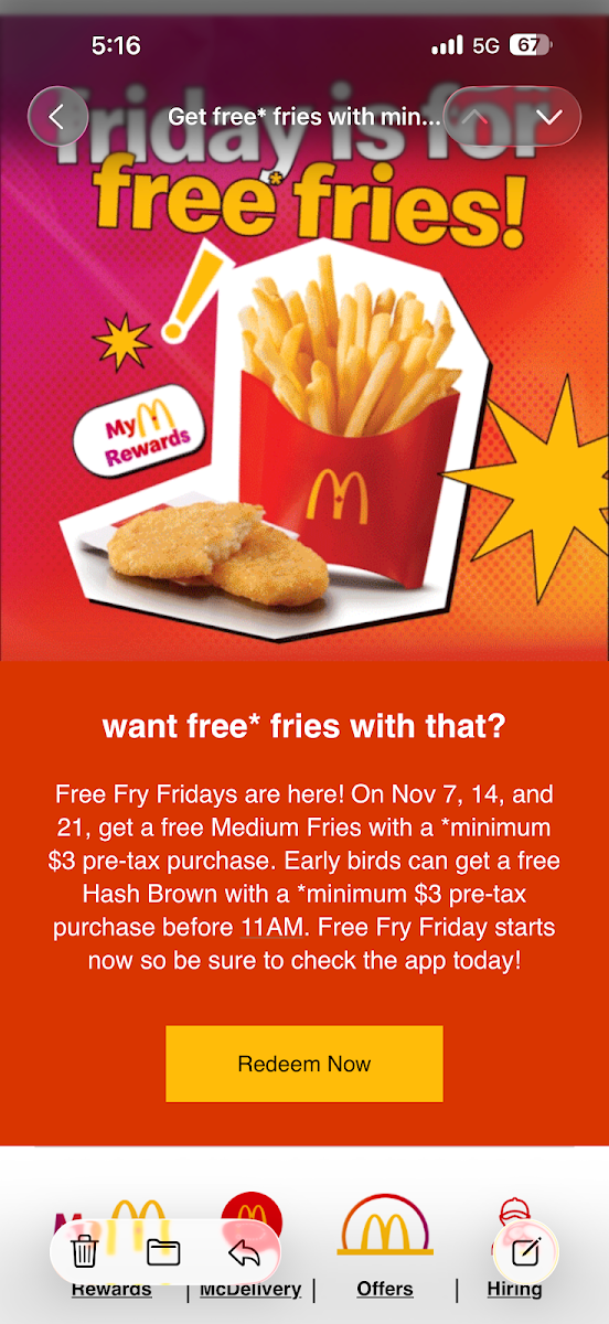 Menu, McDonald's