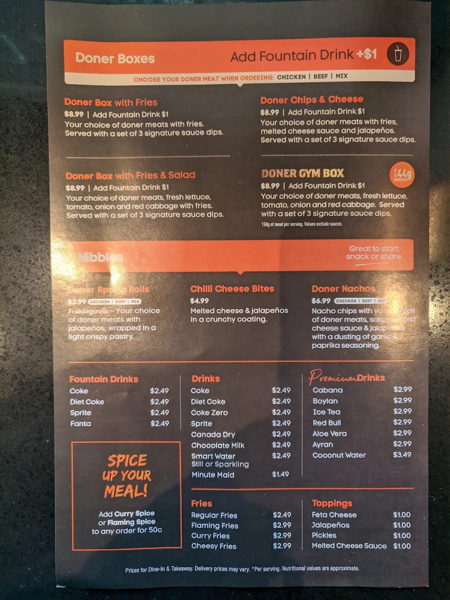 Menu, German Doner Kebab
