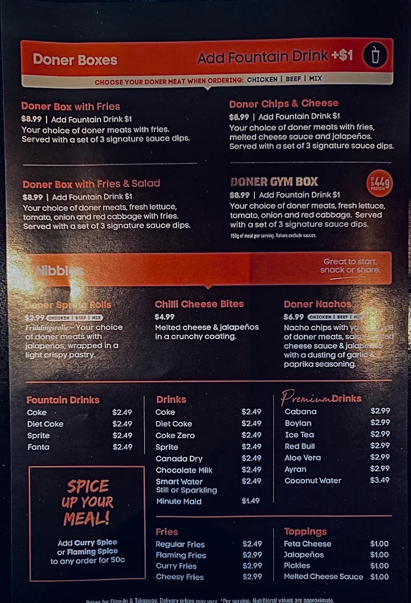 Menu, German Doner Kebab