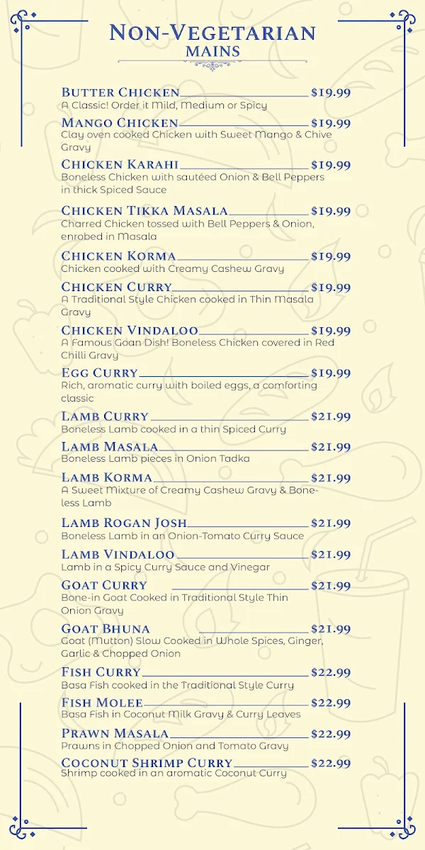 Menu, Moonlight Indian Kitchen & Banquet