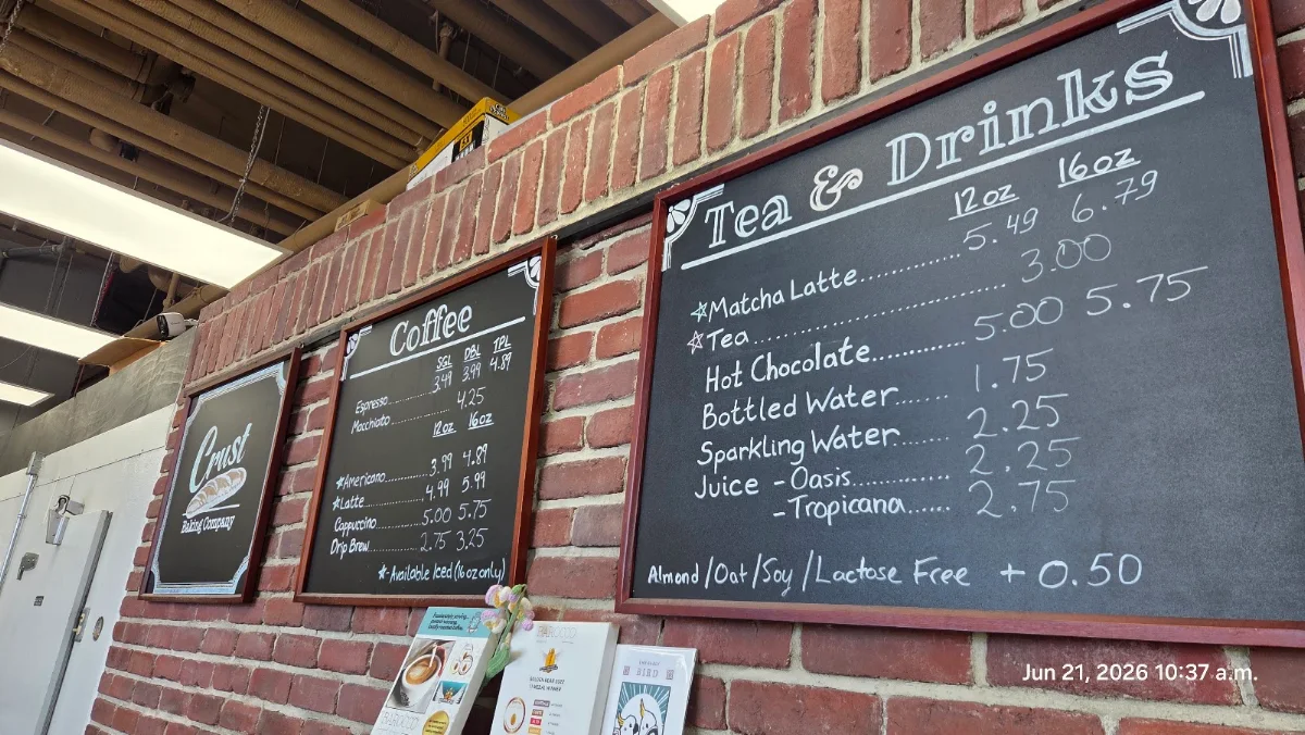 Menu, Crust Baking Company