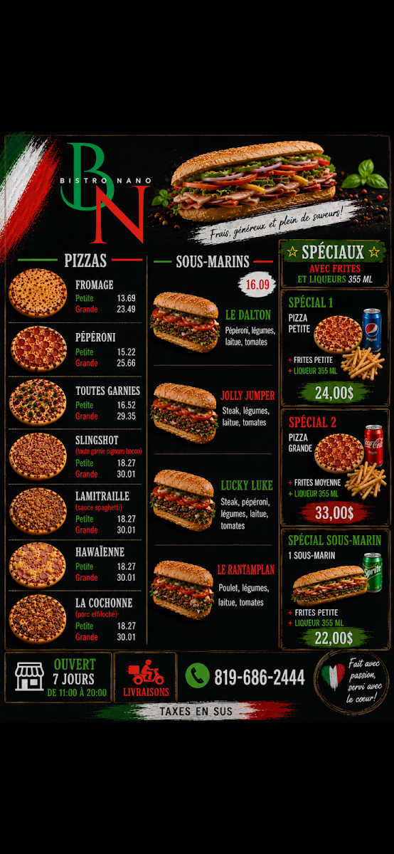 Menu, Bistro nano Labelle