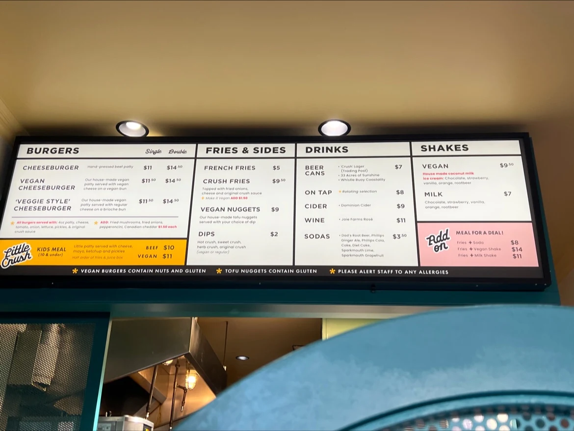 Menu, Burger Crush
