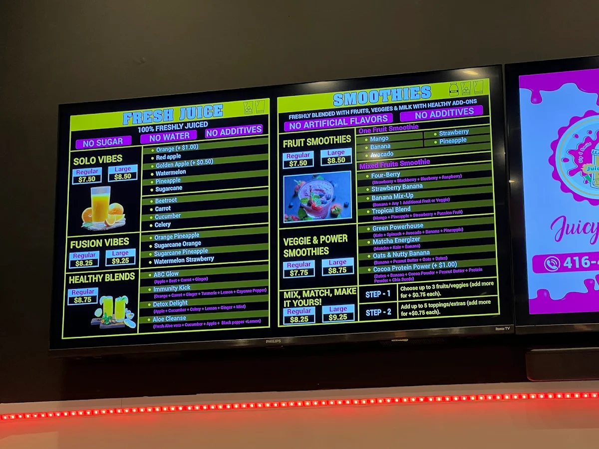 Menu, Juicy Hub