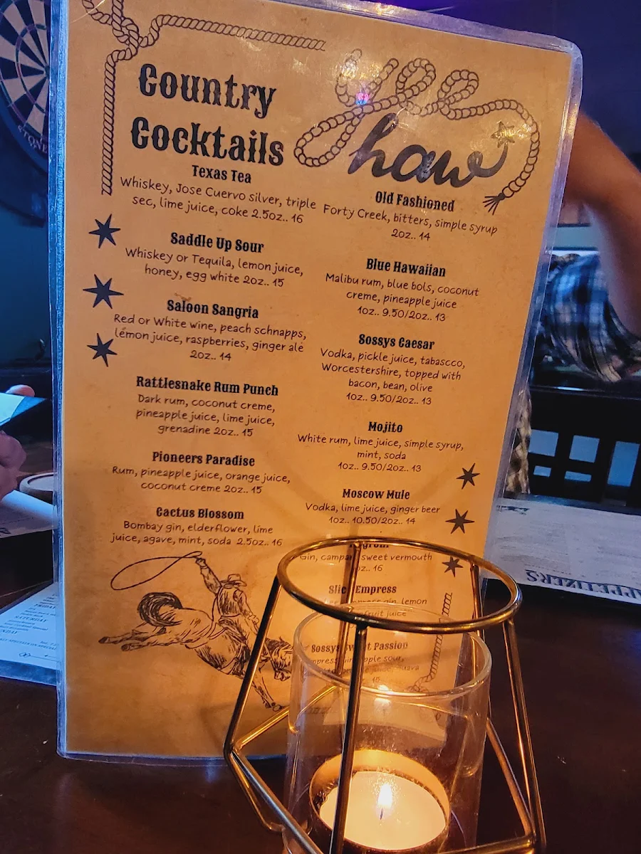 Menu, Sossy's Saloon