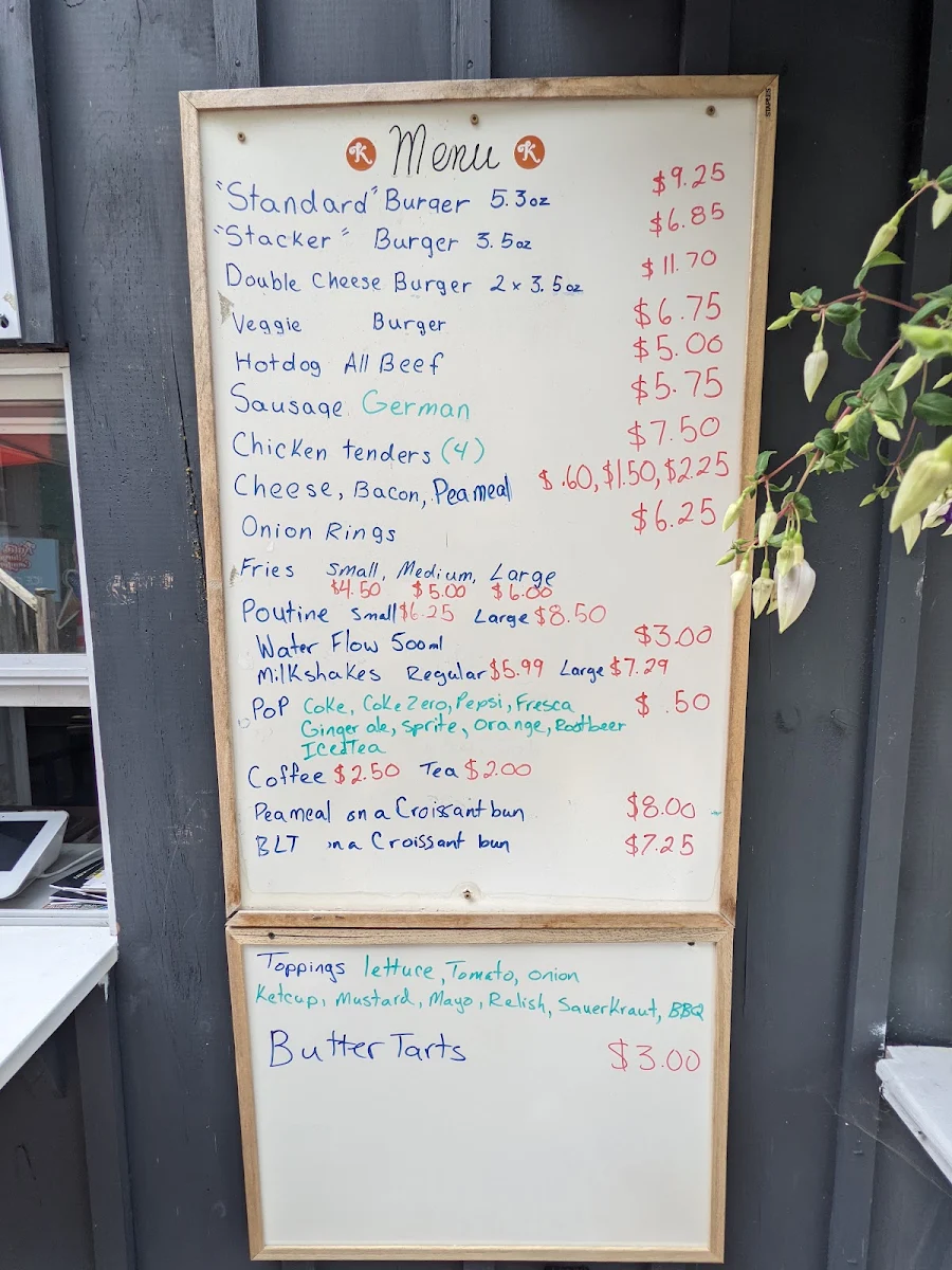 Menu, Kate’s Burger Counter