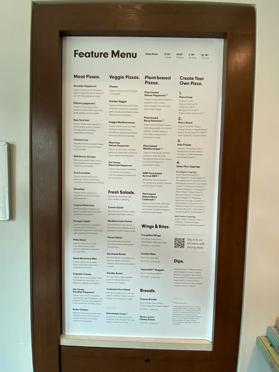 Menu, Panago Pizza
