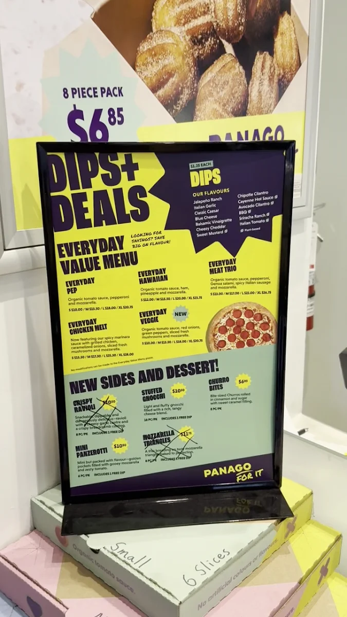 Menu, Panago Pizza