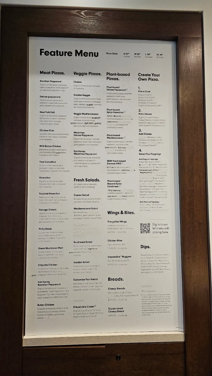 Menu, Panago Pizza