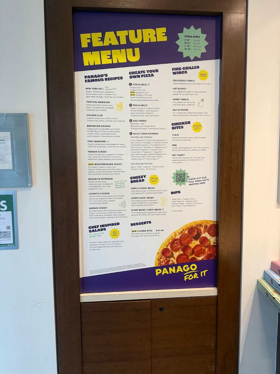 Menu, Panago Pizza