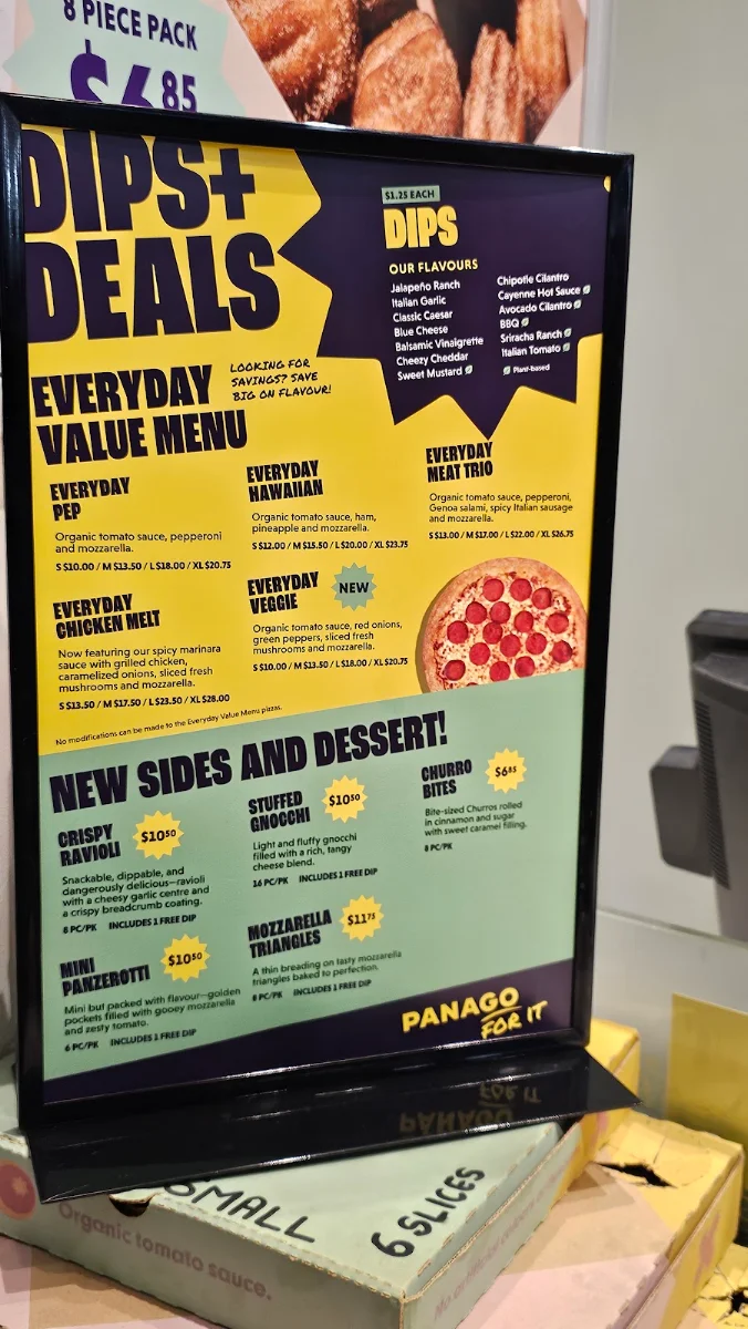 Menu, Panago Pizza