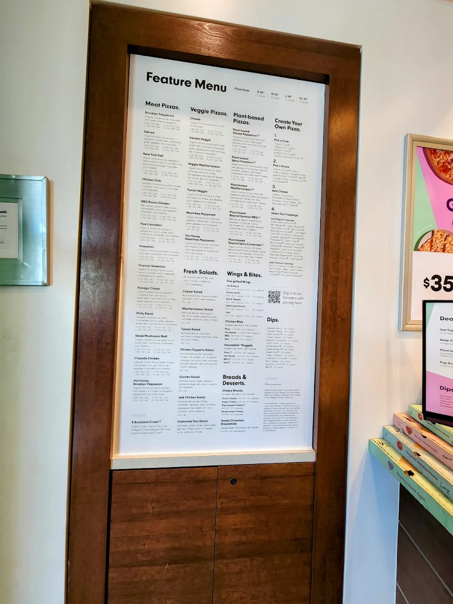 Menu, Panago Pizza