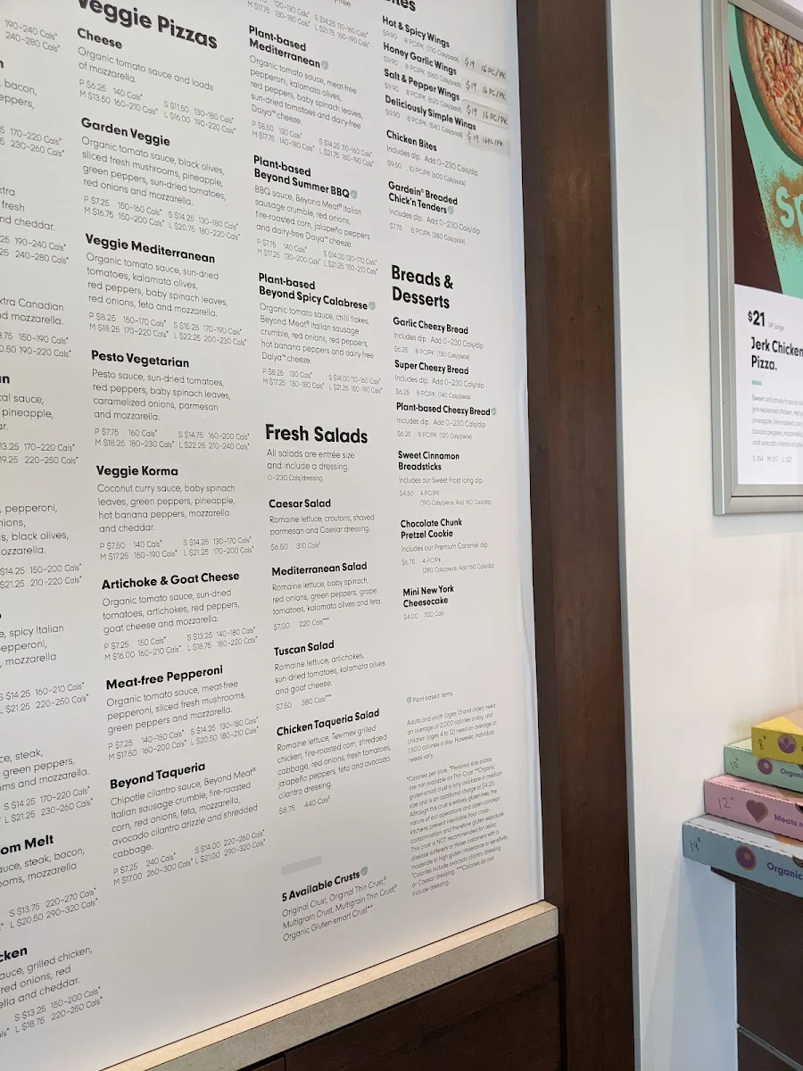 Menu, Panago Pizza