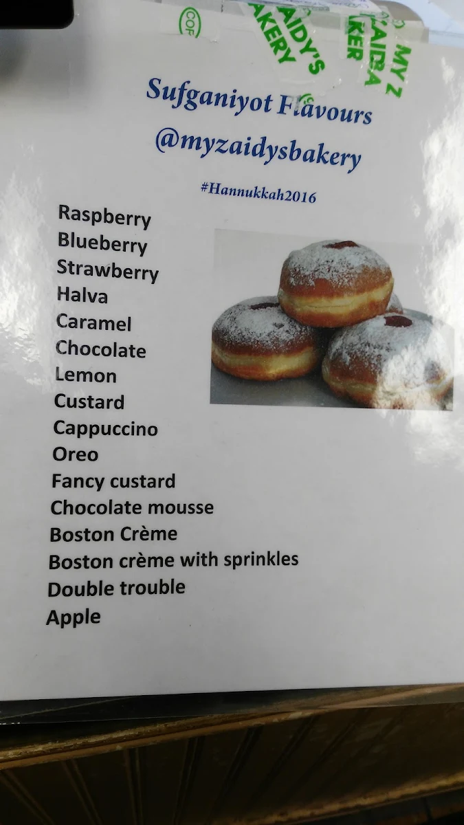 Menu, My Zaidys Bakery