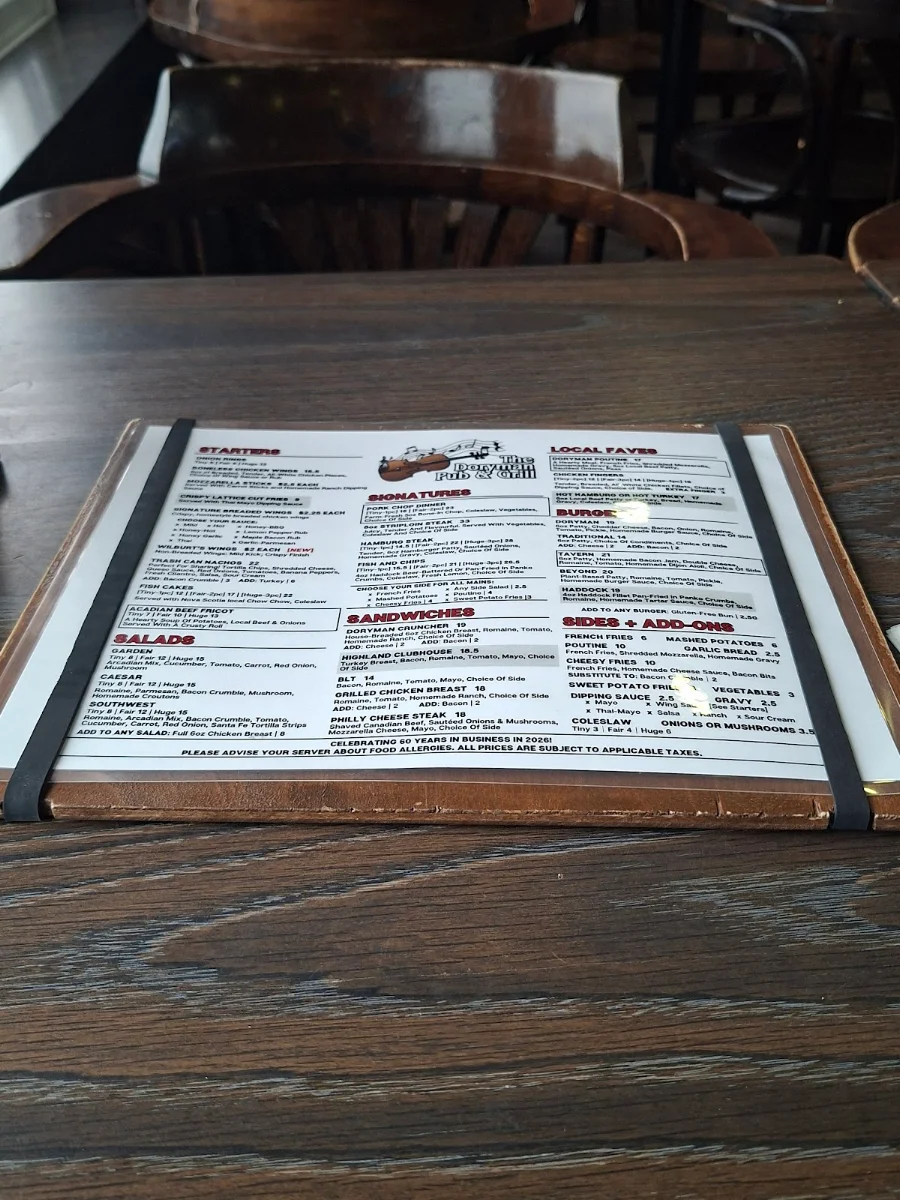 Menu, The Doryman Pub and Grill