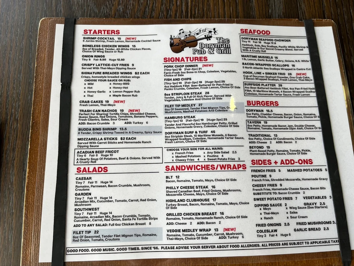 Menu, The Doryman Pub and Grill