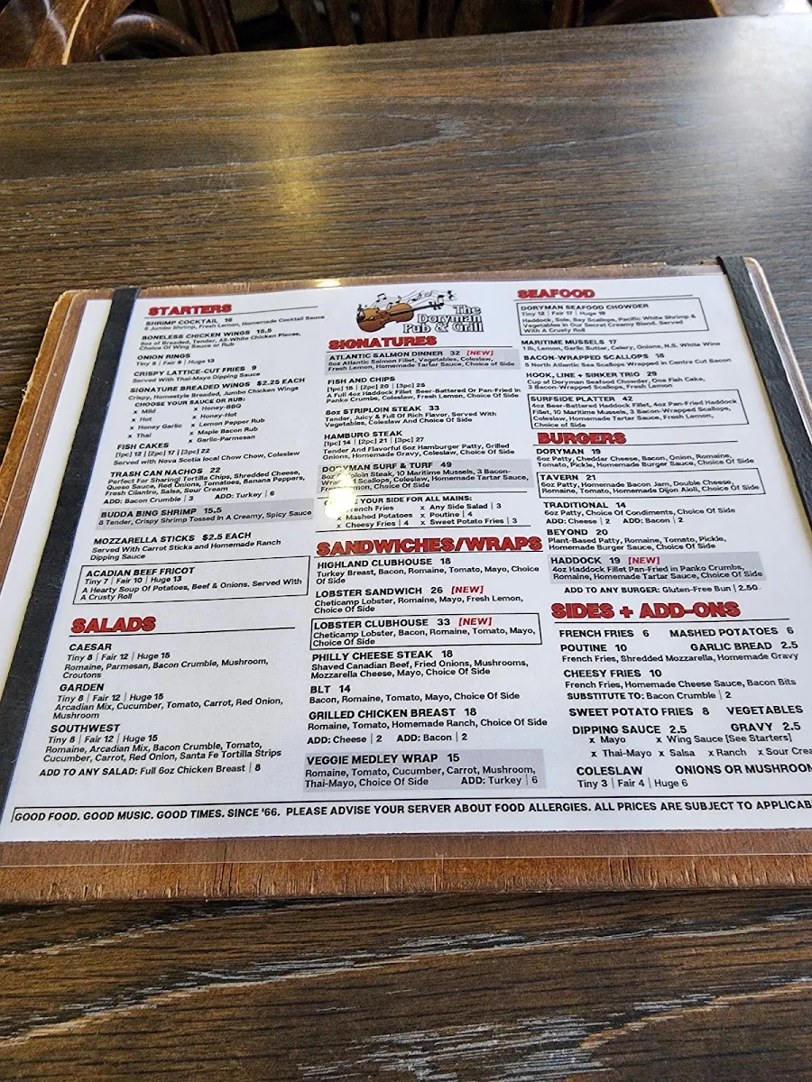 Menu, The Doryman Pub and Grill