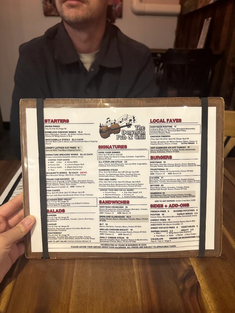 Menu, The Doryman Pub and Grill