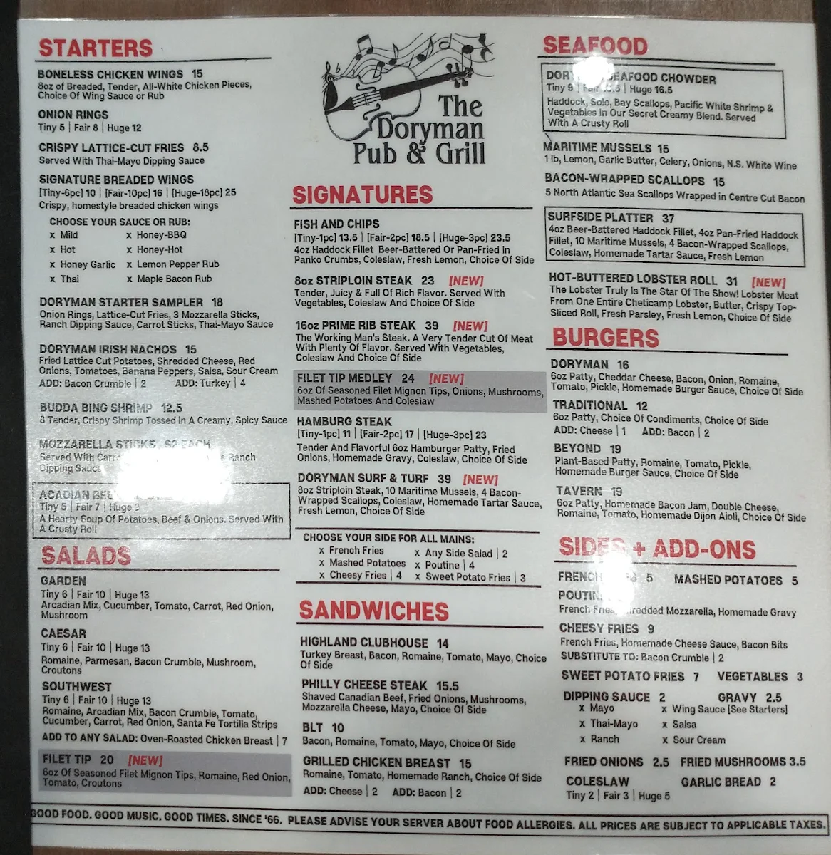 Menu, The Doryman Pub and Grill