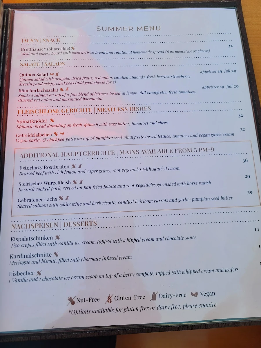 Menu, Gerni’s Farmhouse - Adult Only 16+