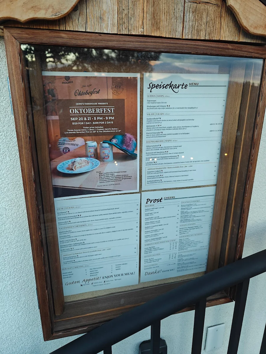 Menu, Gerni’s Farmhouse - Adult Only 16+
