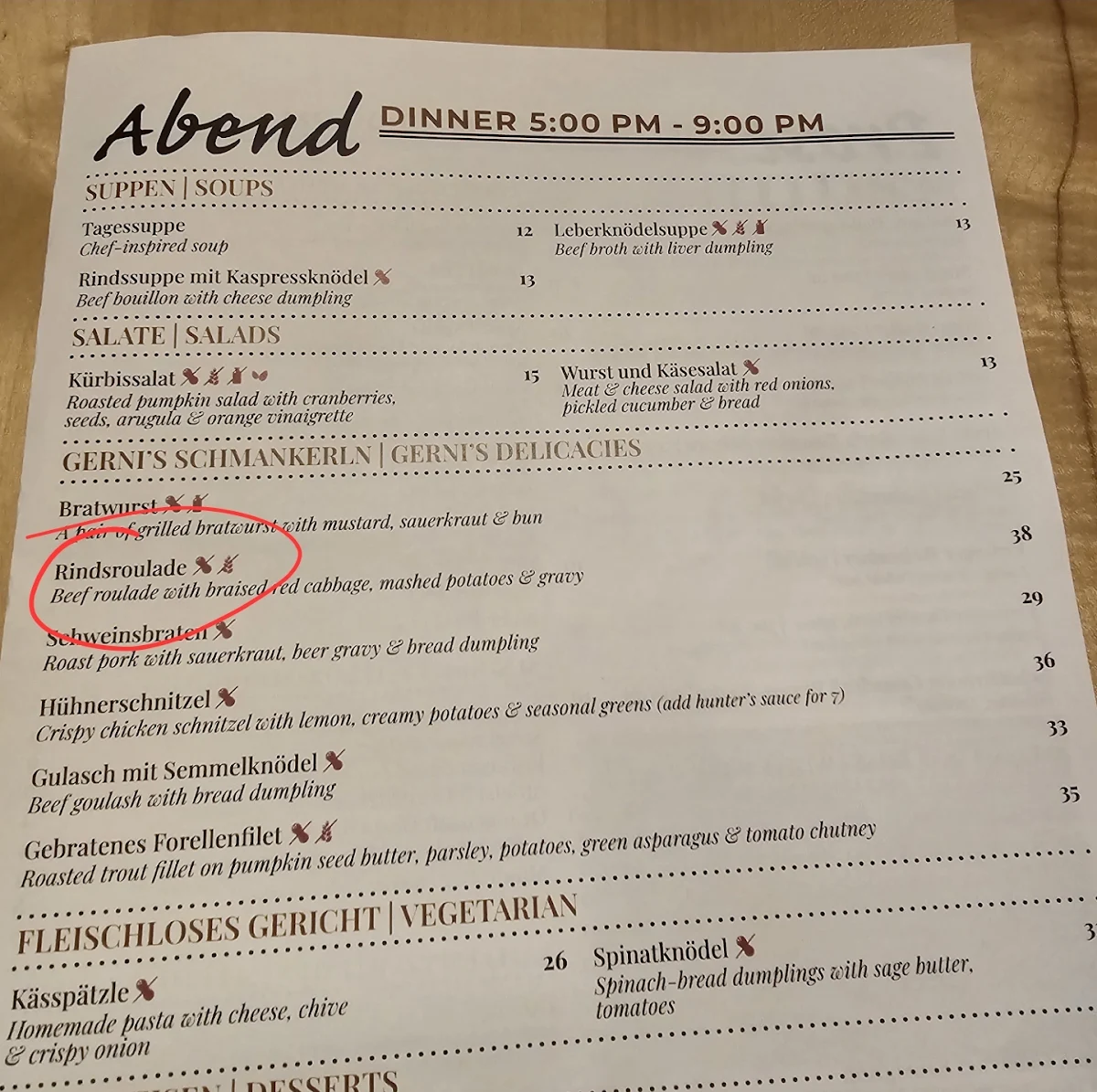 Menu, Gerni’s Farmhouse - Adult Only 16+