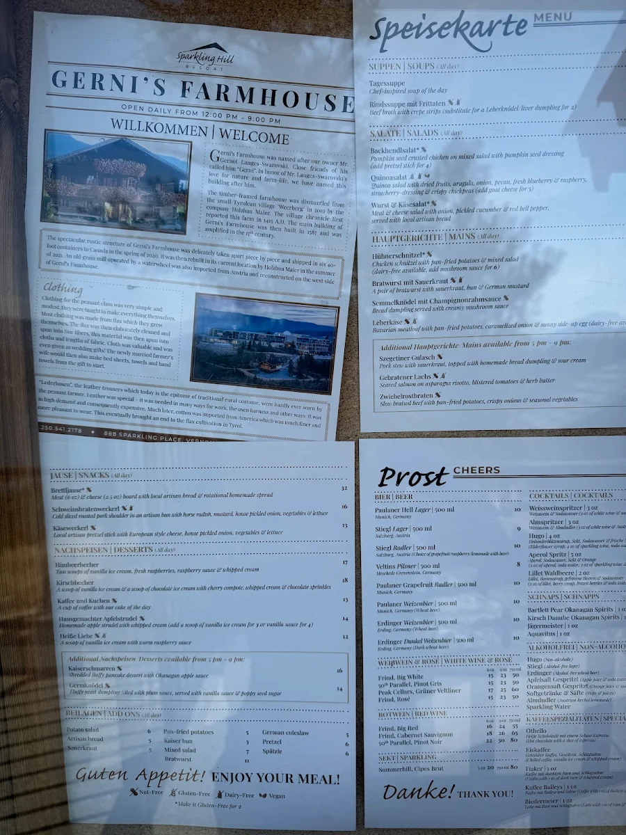 Menu, Gerni’s Farmhouse - Adult Only 16+