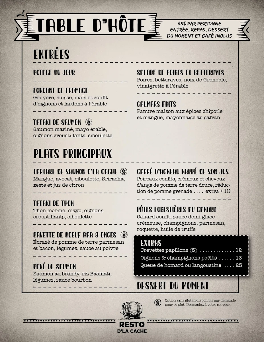 Menu, Resto et Pub d'La Cache