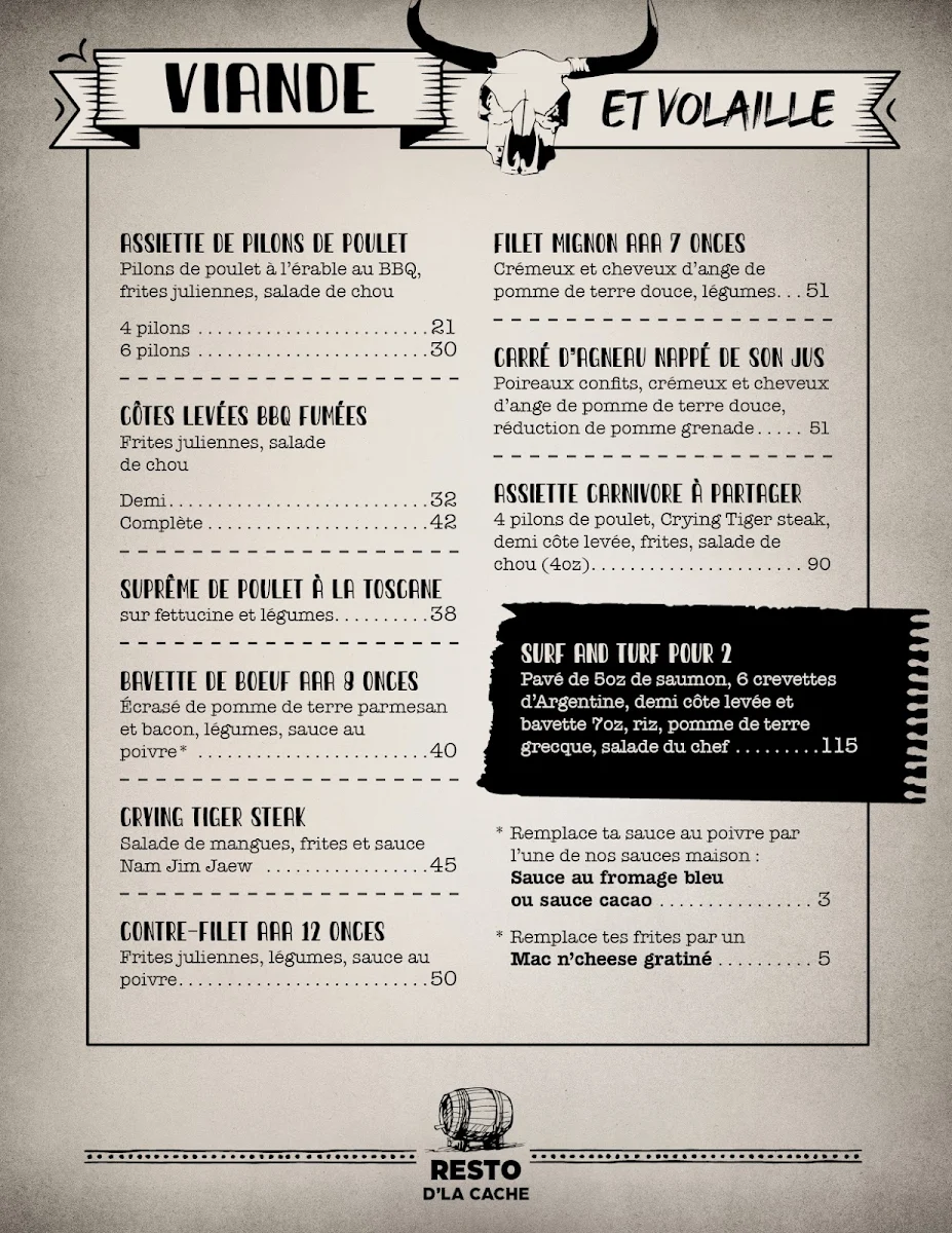 Menu, Resto et Pub d'La Cache