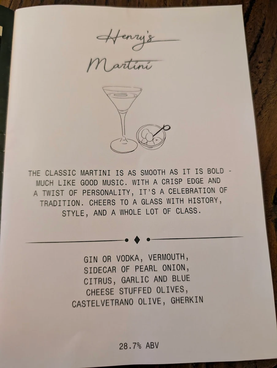 Menu, Henry's on James