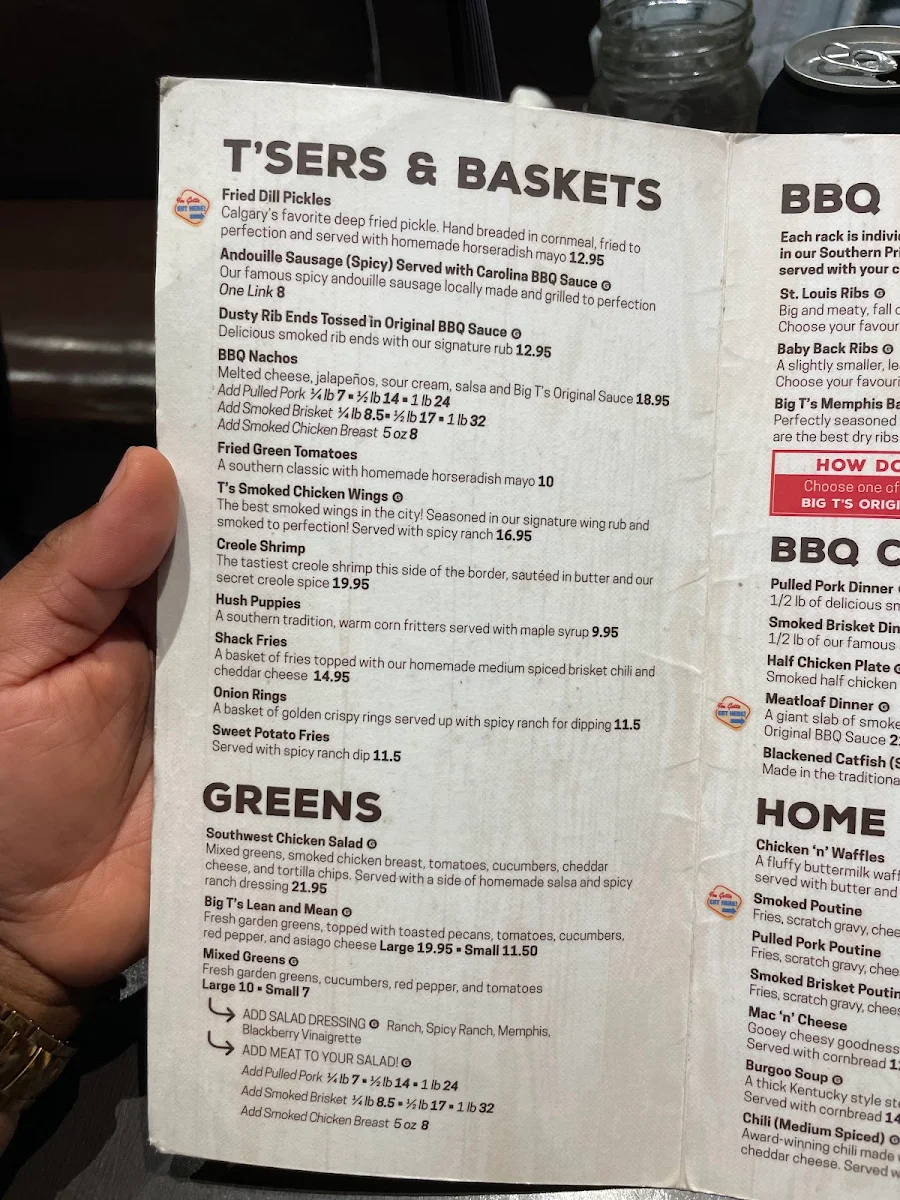 Menu, Big T's BBQ & Smokehouse