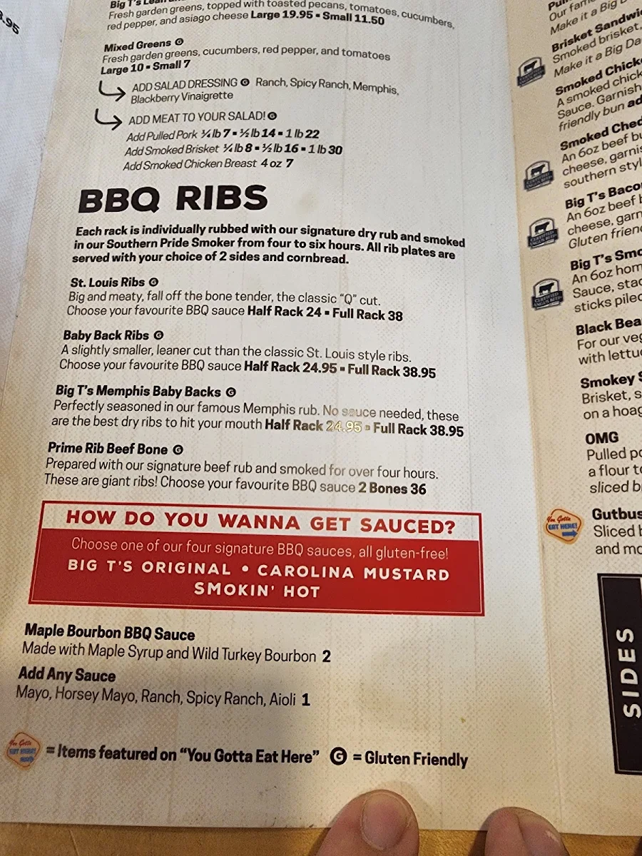 Menu, Big T's BBQ & Smokehouse
