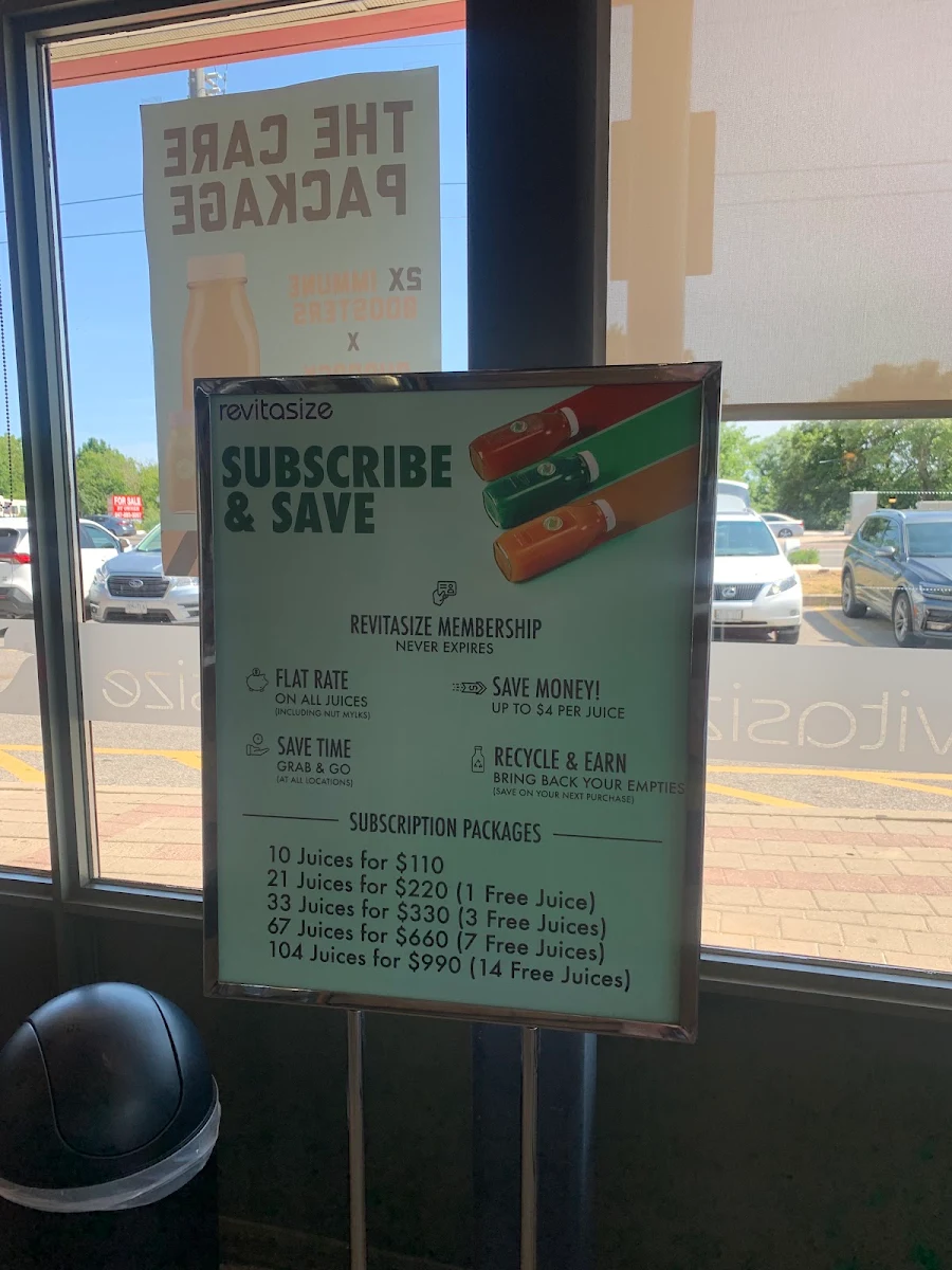 Menu, Revitasize - Thornhill (Centre St)