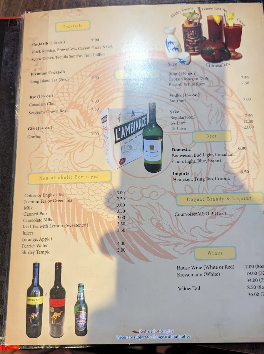 Menu, Golden Dragon Restaurant