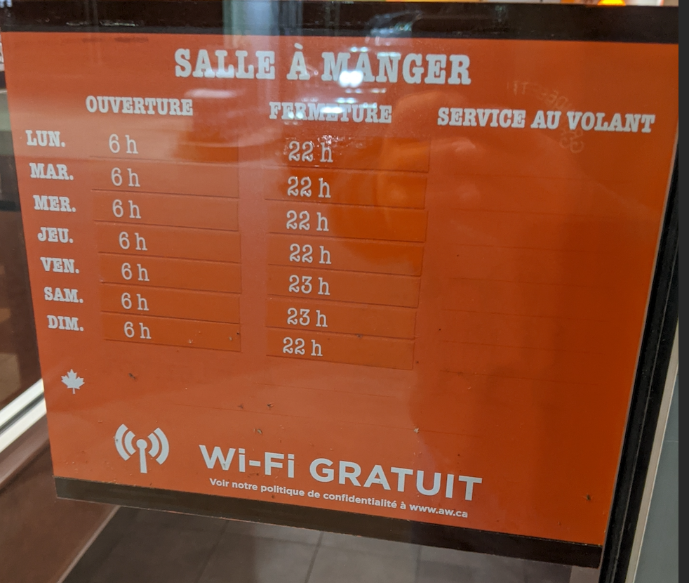 Menu, A&W Canada