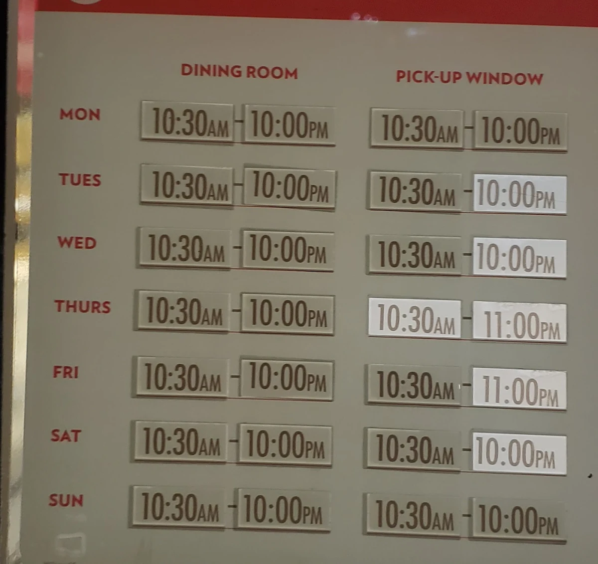 Menu, Wendy's