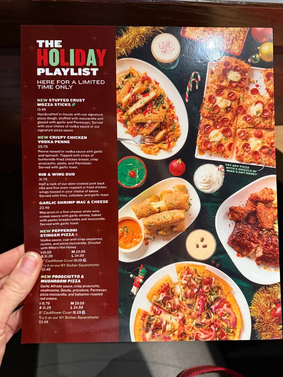 Menu, Boston Pizza