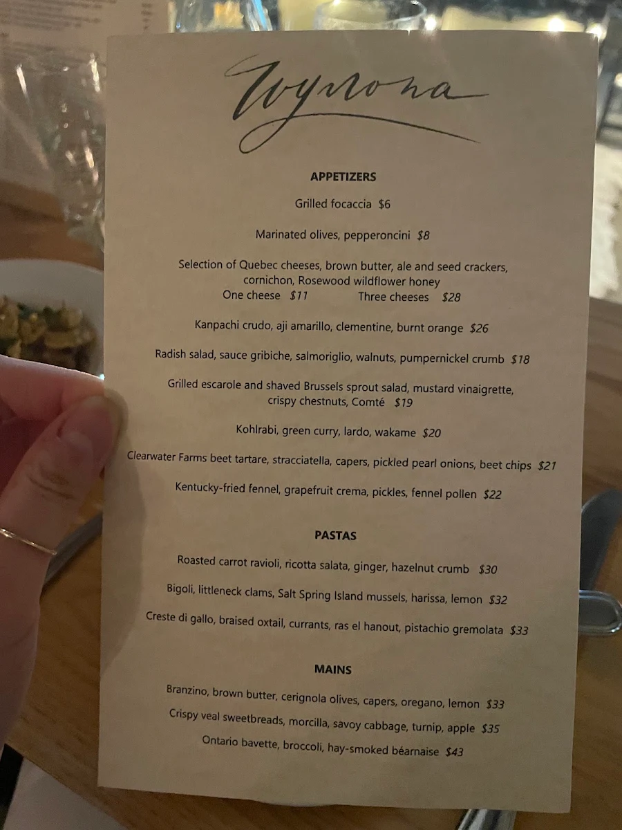 Menu, Wynona Toronto