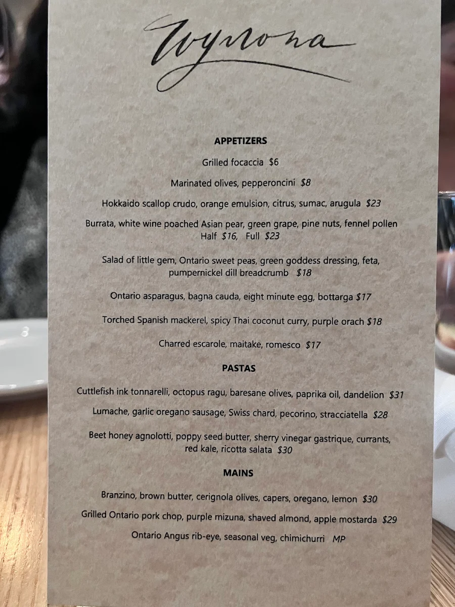 Menu, Wynona Toronto