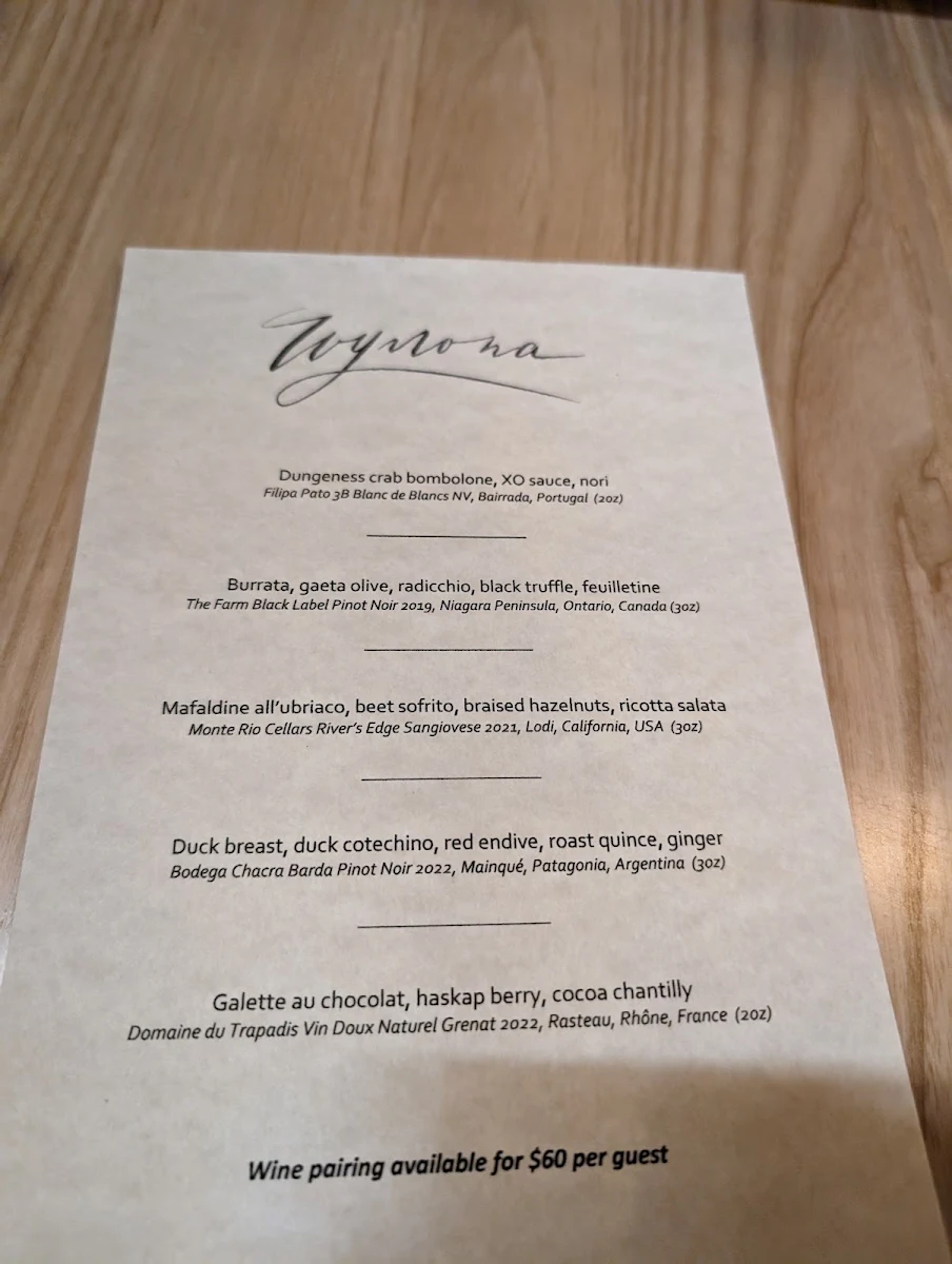Menu, Wynona Toronto