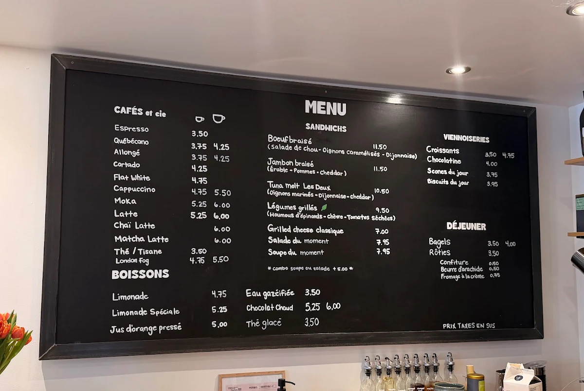 Menu, Café Librairie Les Deux