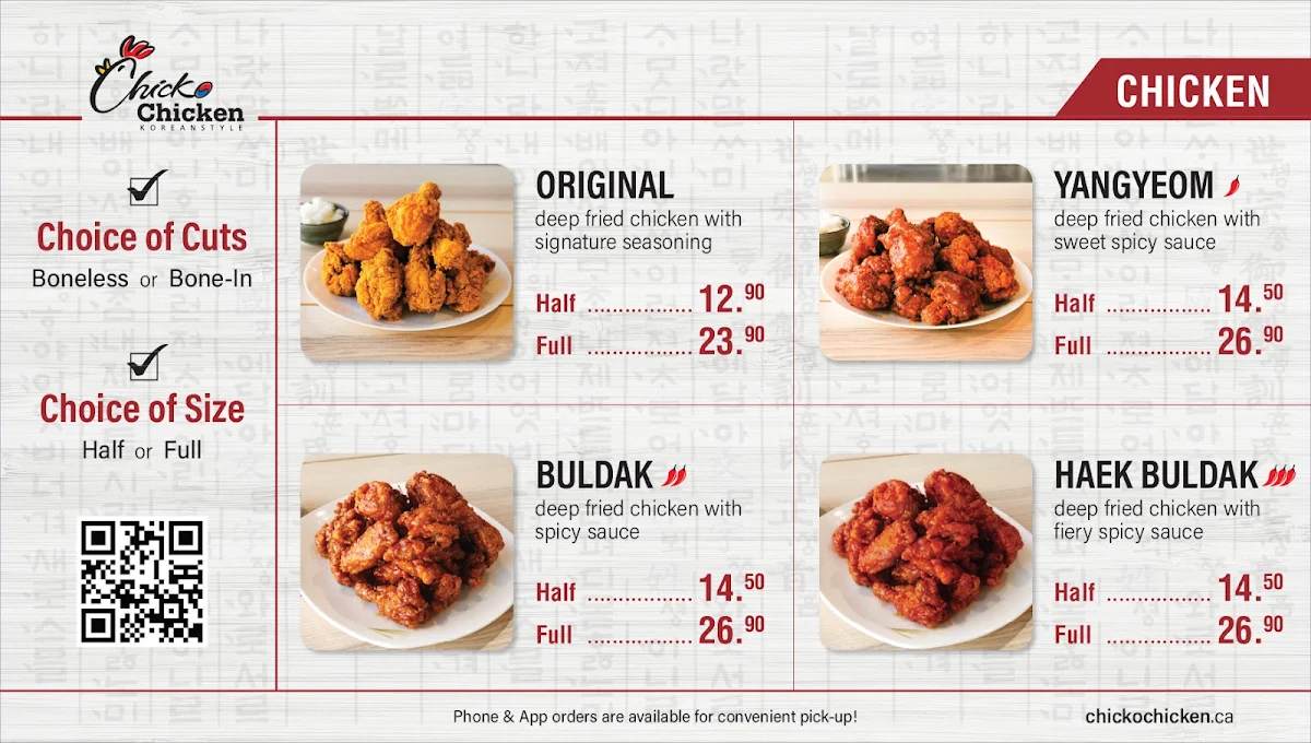 Menu, Chicko Chicken
