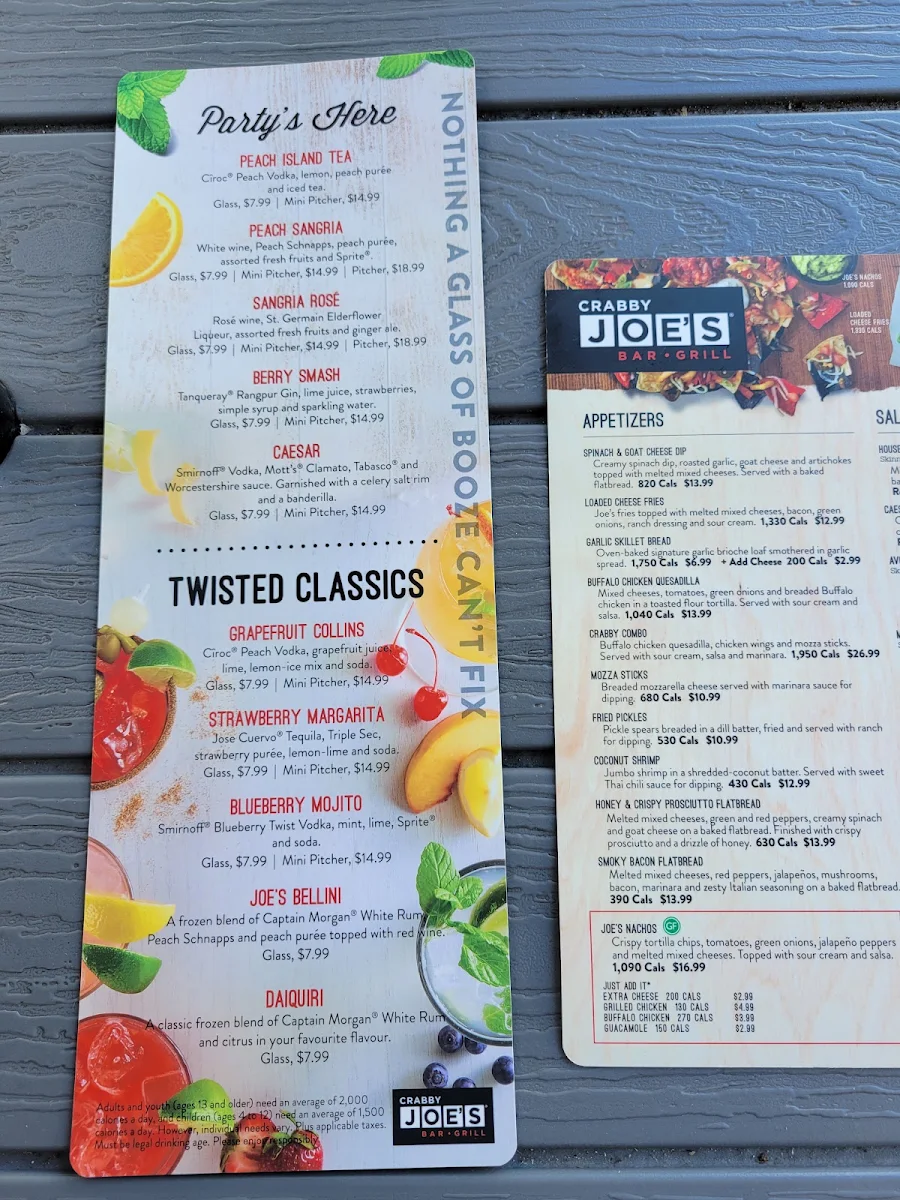 Menu, Crabby Joe's Bar • Grill